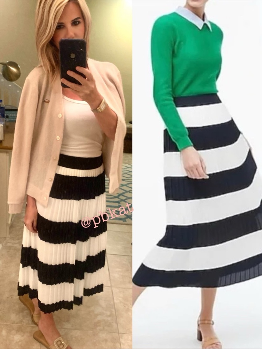 JCrew Nautical Striped Navy and White Pleated Maxi Skirt